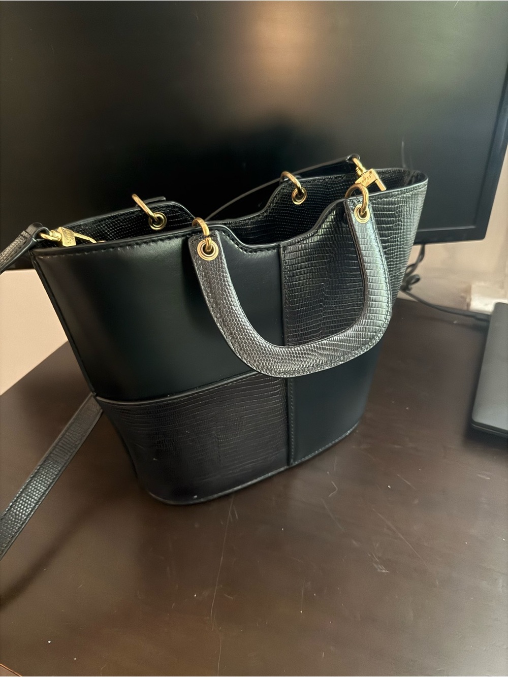 STAUD black leather textured purse